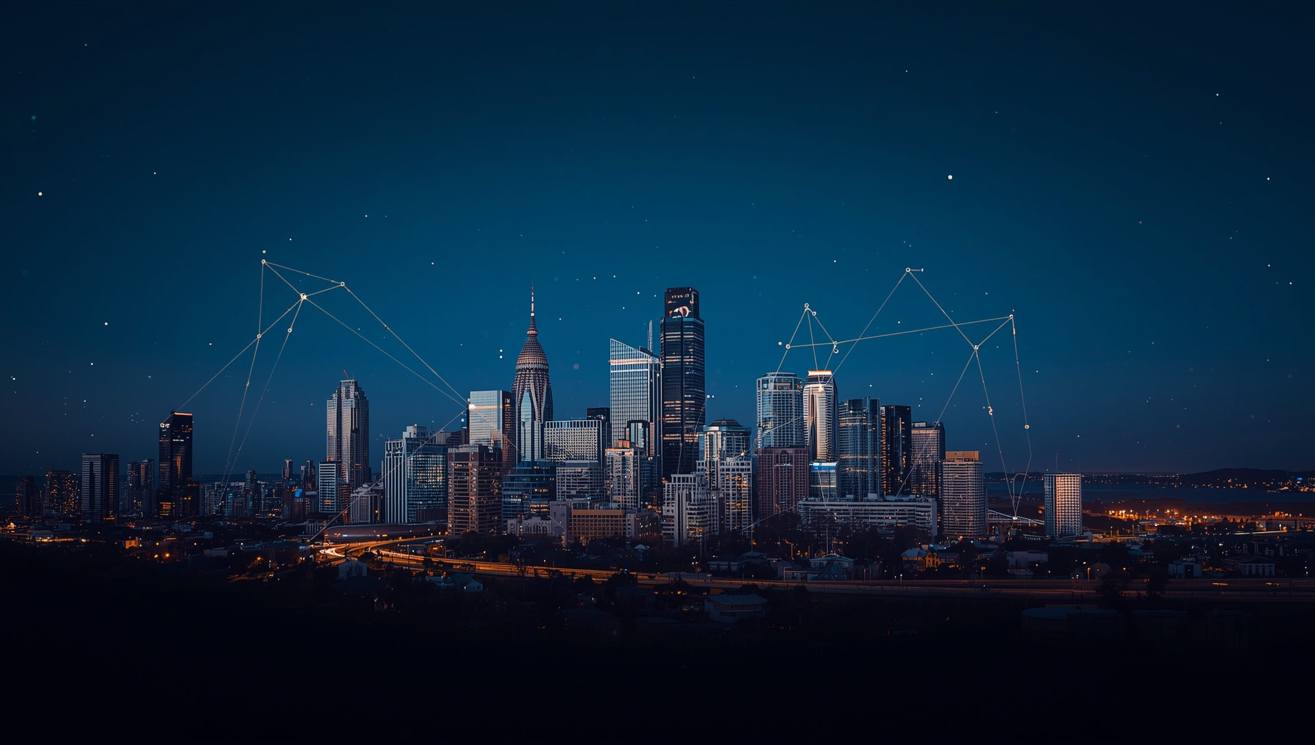 Perth skyline with technology overlay