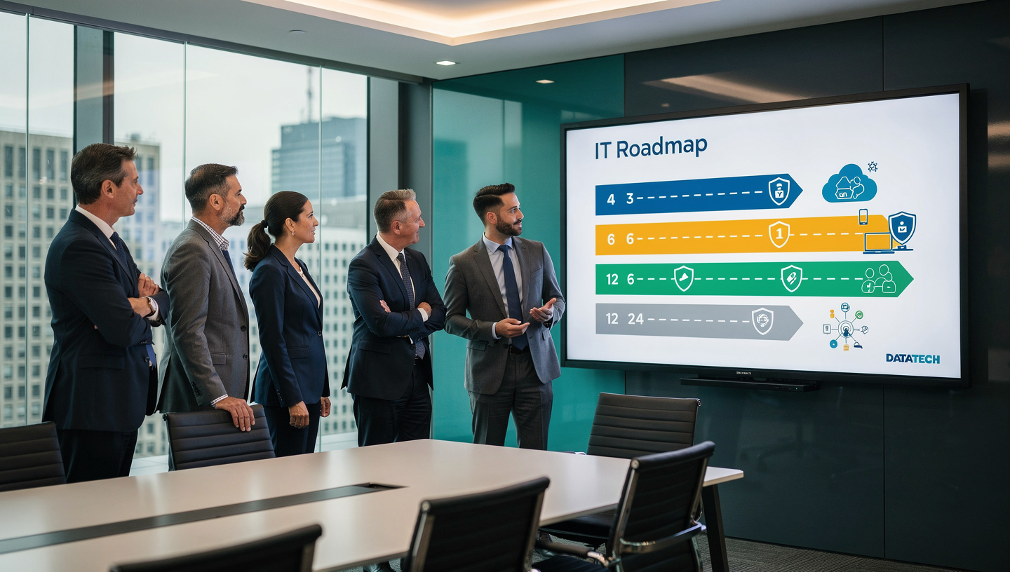 Datatech Solutions virtual CIO reviewing a strategic IT roadmap with a Perth leadership team